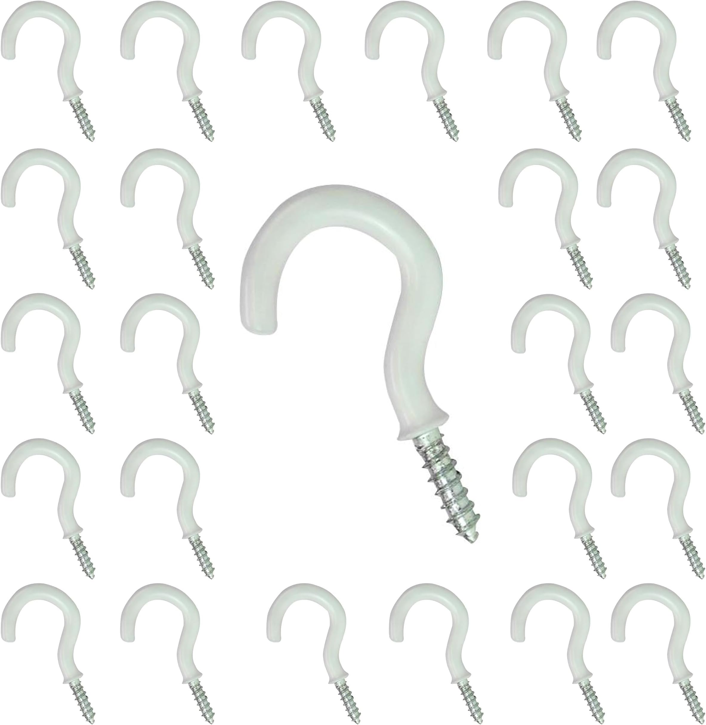 fiXte® Plastic Coated Shouldered Mug Cup Hooks, 25 mm (1.1/2 inch) - White (Pack of 25)
