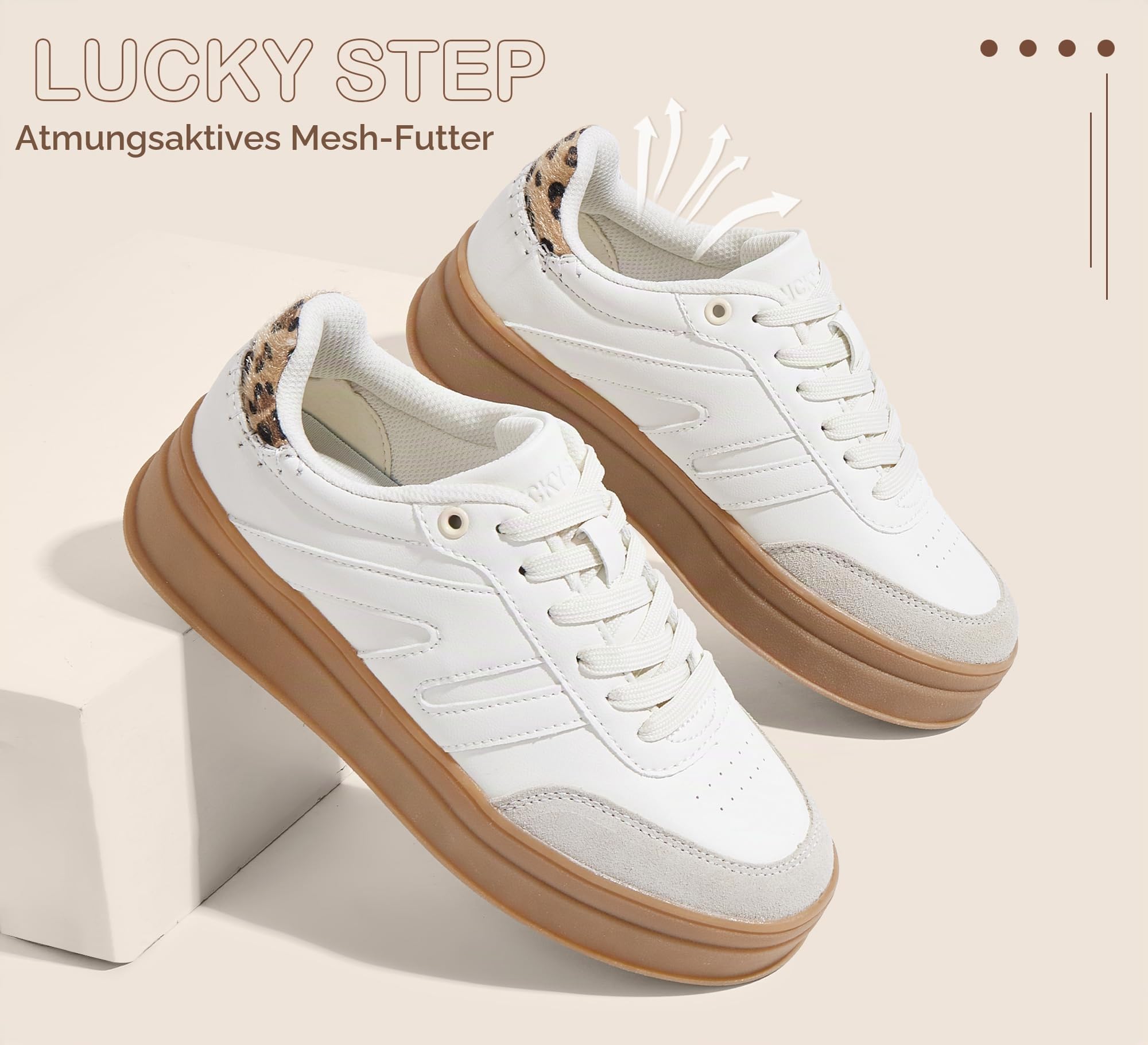 LUCKY STEP Damen Platform Sneakers im Retro-Design | Klassische Freizeitschuhe mit Dicker Gummisohle | Für Alltag, Walking, Tennis & Skate-Stil