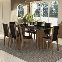 Conjunto Sala de Jantar Mesa Tampo de Vidro 8 Cadeiras Rustic/preto Justine Madesa