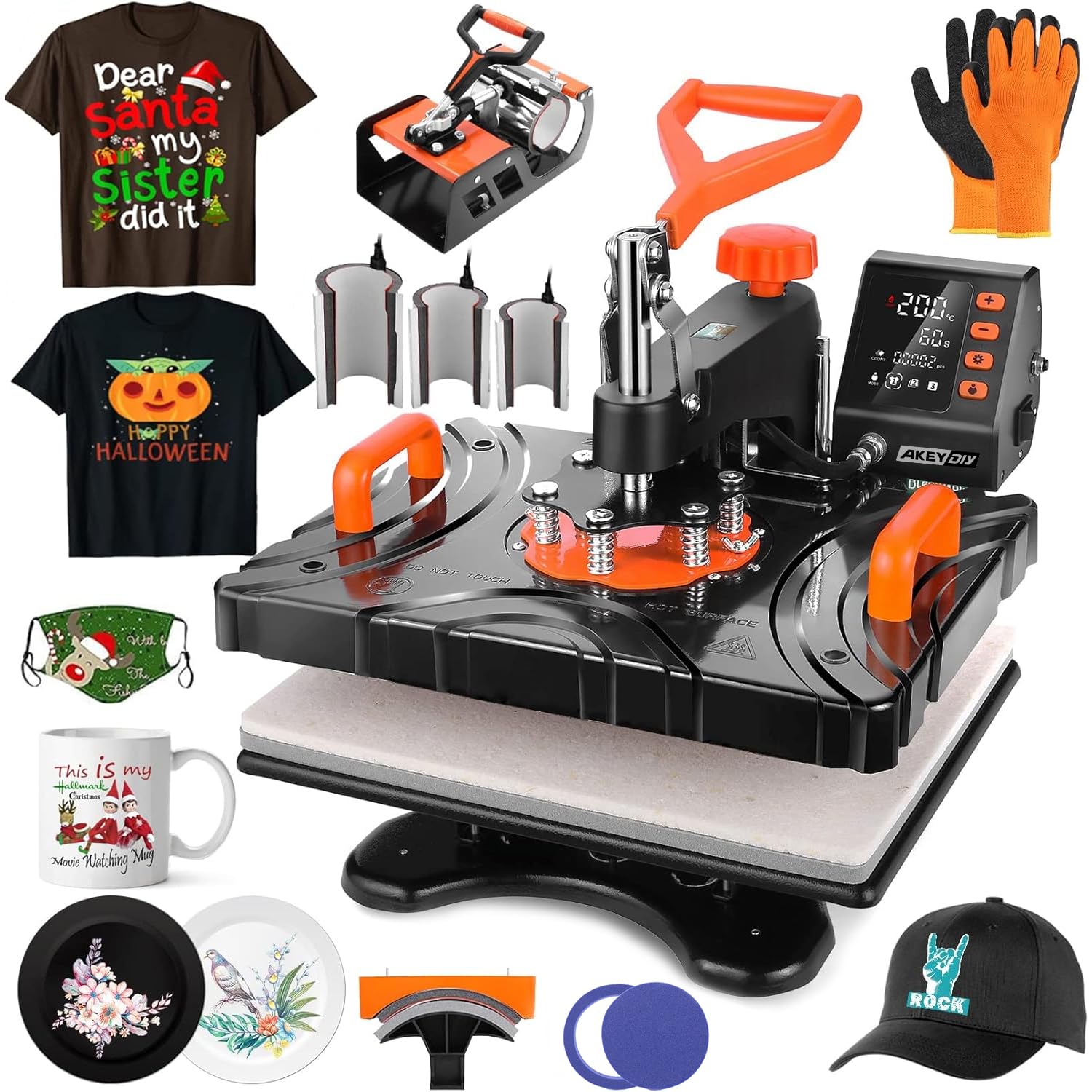 AKEYDIY Upgraded Heat Press Machine 8 in 1 Combo,Digital Multifunction Shirt Press Machine for T Shirts12 X15 Sublimation Machine 360-Degree Swing Away Dual-Tube Heating for DIY T-Shirts Cap & Mugs