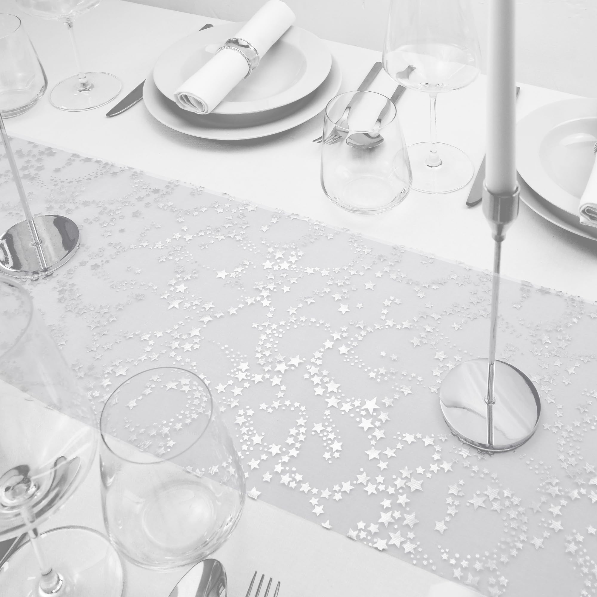 Chemin De Table Organza Argent Pailleté Étoiles – 28 Cm X 5,3 M + Ciseaux Offert Mariage Noël