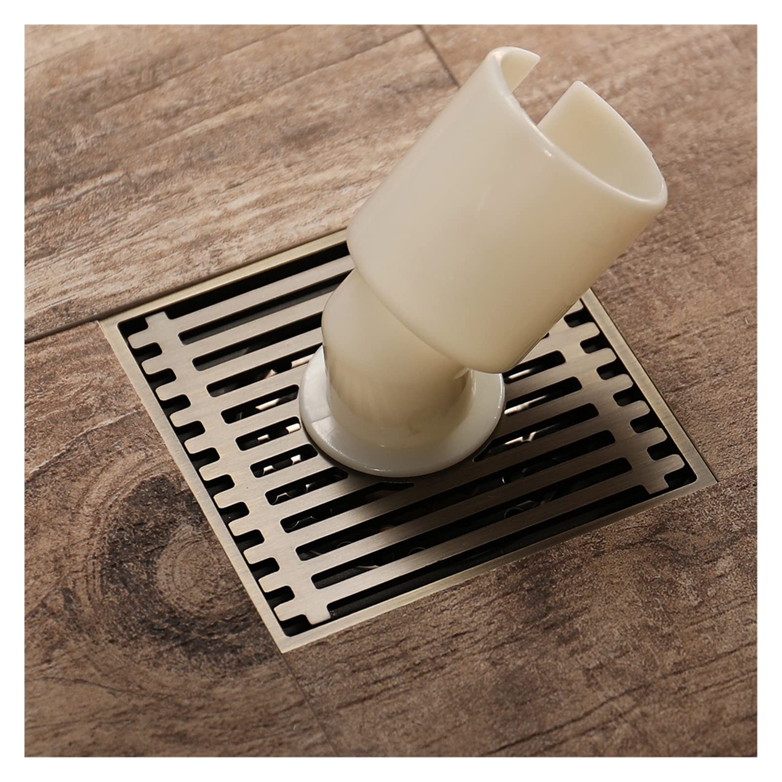 Bodenablauf Edelstahl Abnehmbarer Badezimmer Bodenabfluss Quadrat 10 cm Antike Bronze Dusche Ablauf gebürstet 4 Zoll Schwerkraft Spülung Balkon Bad Drainage Drains(8)