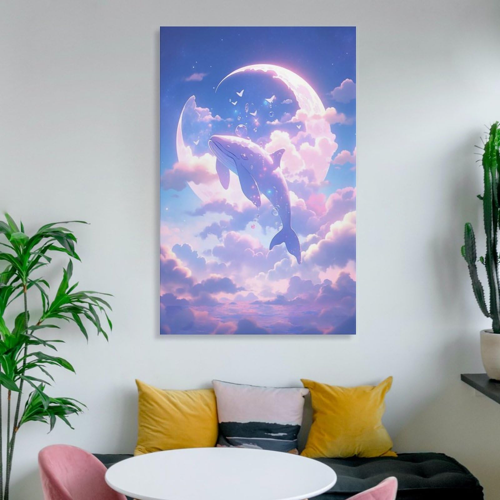 Amazon.co.jp: 絵画 クジラは雲に乗って空を飛びますインテリア 絵画