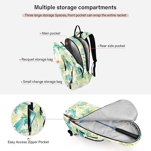 Miniatura 5 de Tennis Badminton Backpack Cute Sturdy Cartoon Fossa Green Leaf Travel Sports Bag Gym Bag for Women, Men, Teenagers raquetas de tenis para