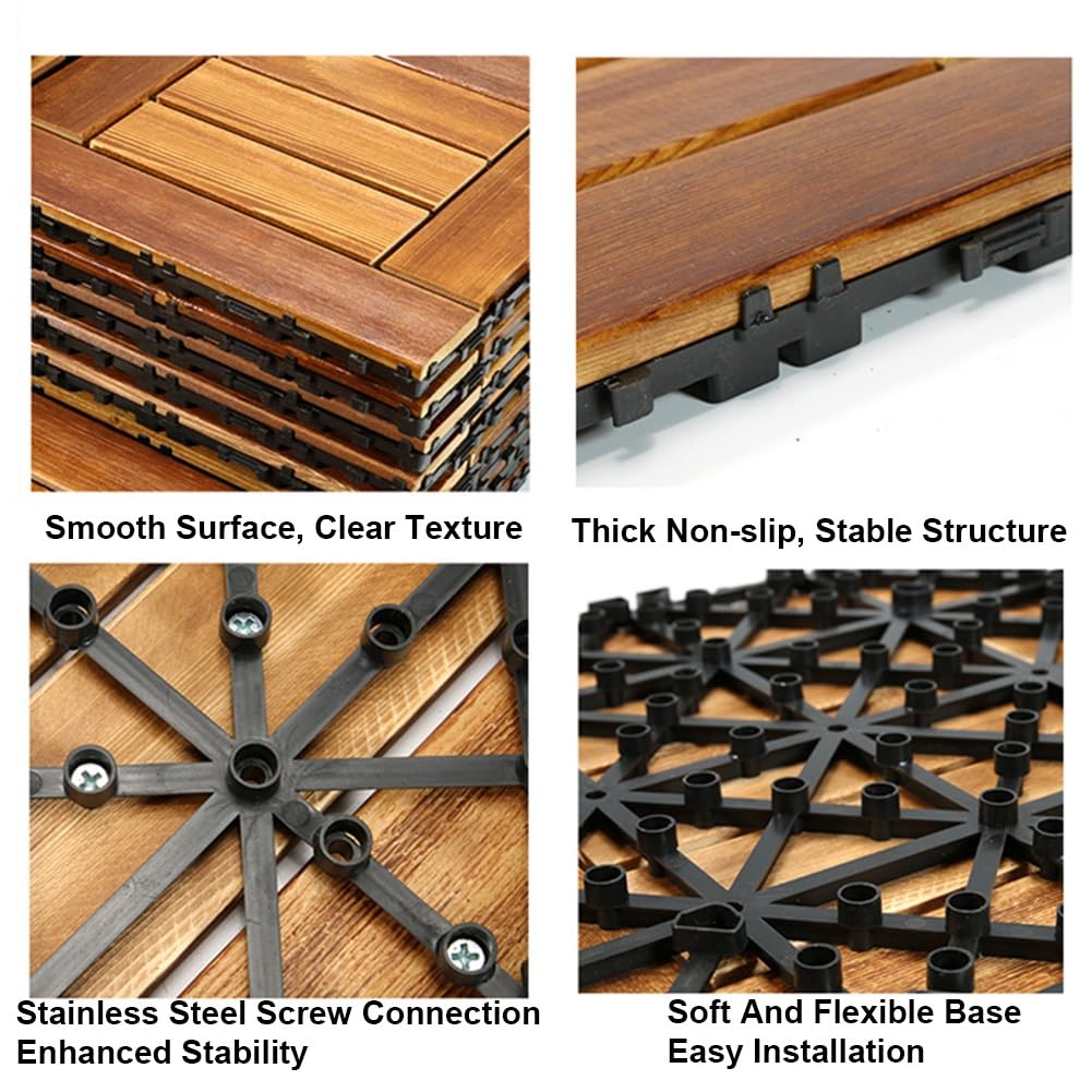 Baldosas compuestas entrelazadas for terrazas con acabado de veta de madera, paneles de suelo for exteriores de 12x12 pulgadas fáciles de montar(36)