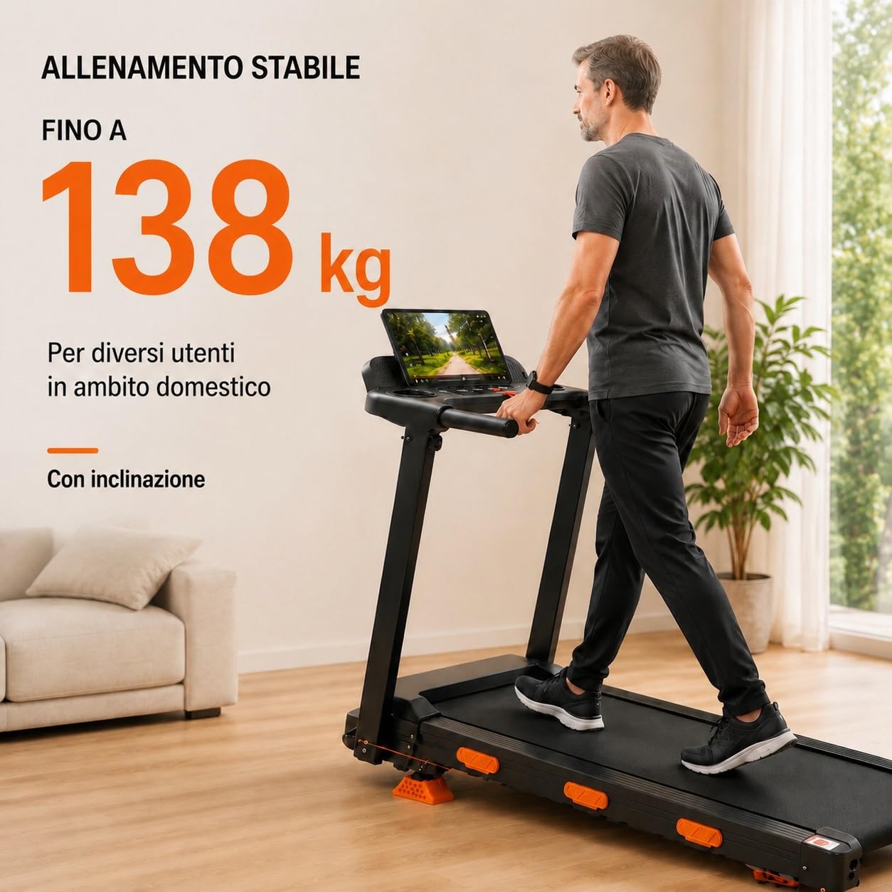 Tapis Roulant Salvaspazio con Inclinazione 12%, Walking Pad Pieghevole 12km/h, Tapis Roulant Elettrico Pieghevole per Casa, Motore Silenzioso 3.0HP, Display LED, Portata 138 kg