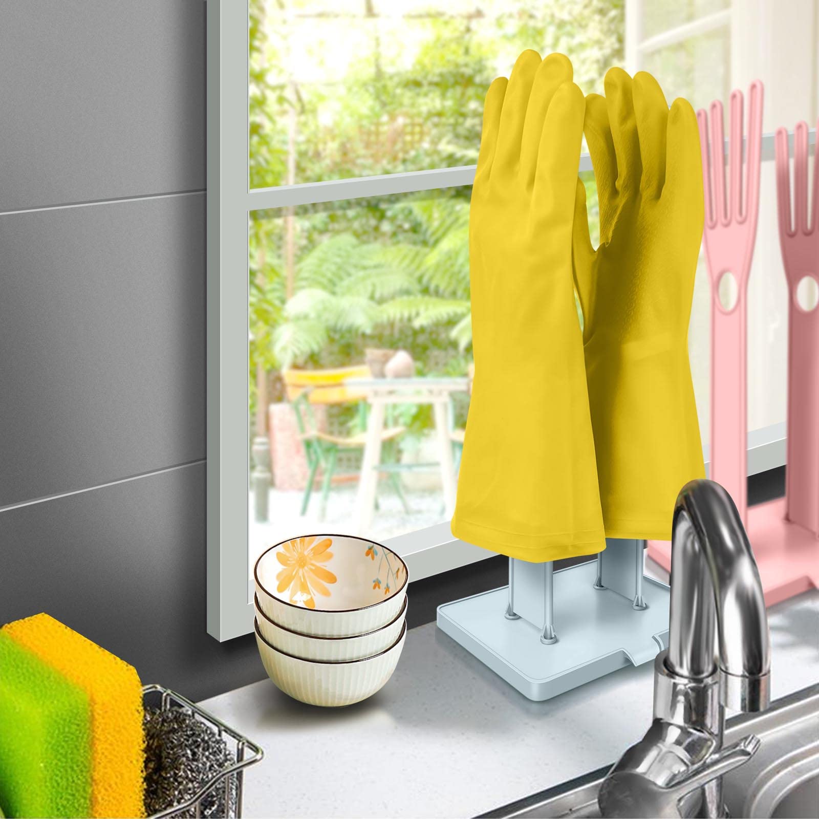 Soporte para guantes de cocina de 2 piezas, secador de guantes, soporte para guantes de lavavajillas, estante de goma para manoplas de plástico, guantero reutilizable, perfecto para la cocina. 3