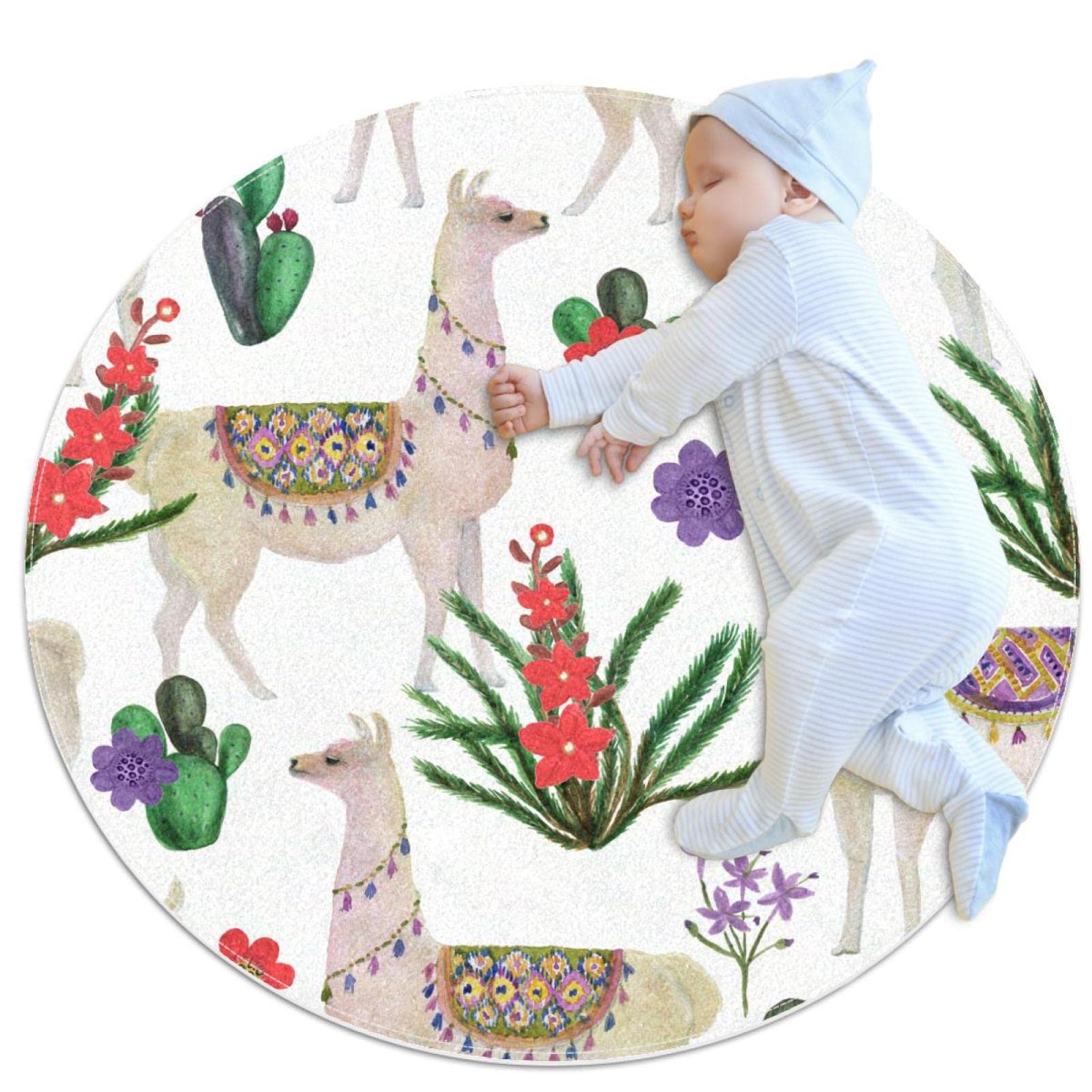 Tapis rond motif cactus alpaga JDEZ aux finitions soignées pour décoration salon
