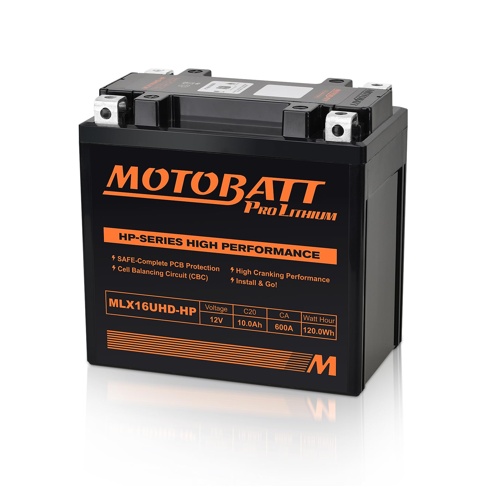 YTX14-BS LiFePO4 - Batería de litio para motocicleta, MotoBatt MLX16UHD-HP ATV UTV de 4 ruedas con mayor potencia de arranque (12 V, 600 CA, 10 A), compatible con piezas KTM, Yamaha, Honda, SUZUKI