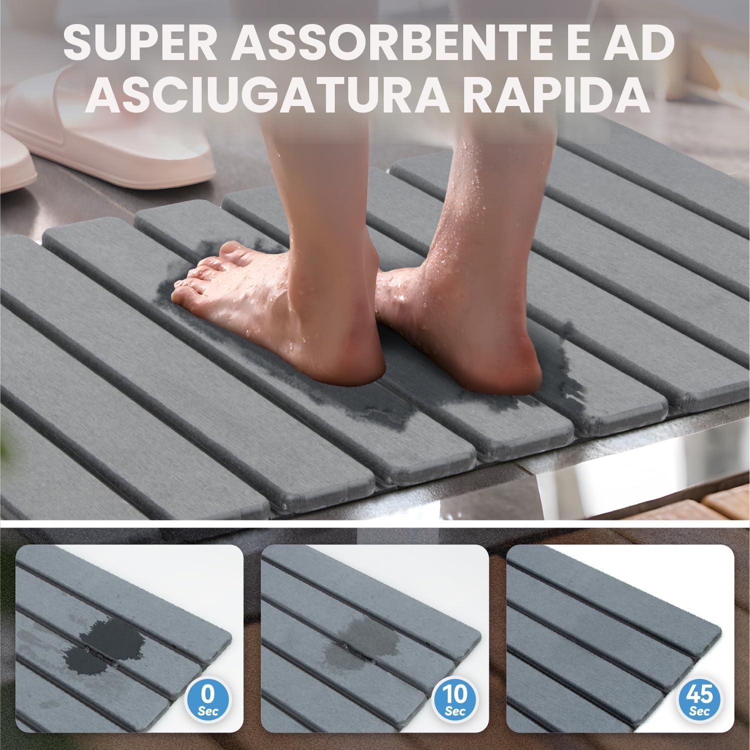 iHomara Tappeto da bagno pieghevole, naturale terra di diatomee antiscivolo, asciugatura rapida, super assorbente, 60 x 39 cm, tappetino da doccia per bagno, casa e cucina