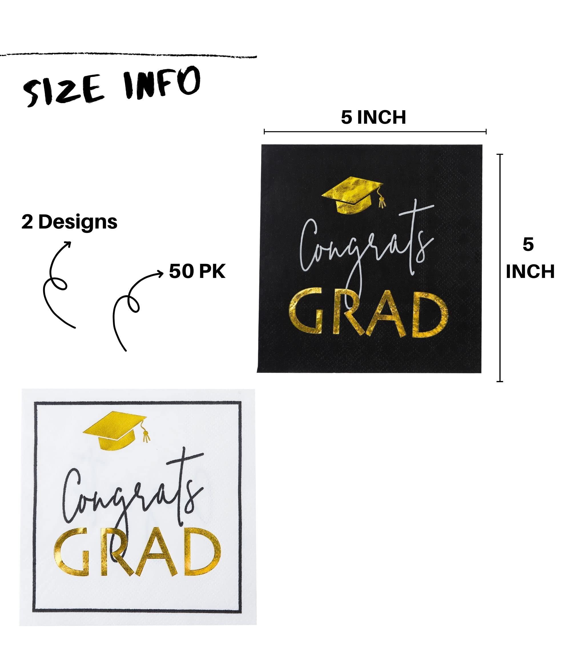2025 Graduation Napkins - 50 PK - Assorted Designs 3-ply Graduation Cocktail Napkins 5x5 Inches for Graduations Party Supplies Decor Decorations