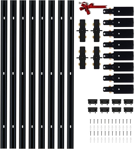 Rieles de iluminación de riel tipo H, 8 unidades, 120 V, circuito único, riel H de 3 cables, color negro, 26 pies (3.26 x 8 pies) con anclajes de