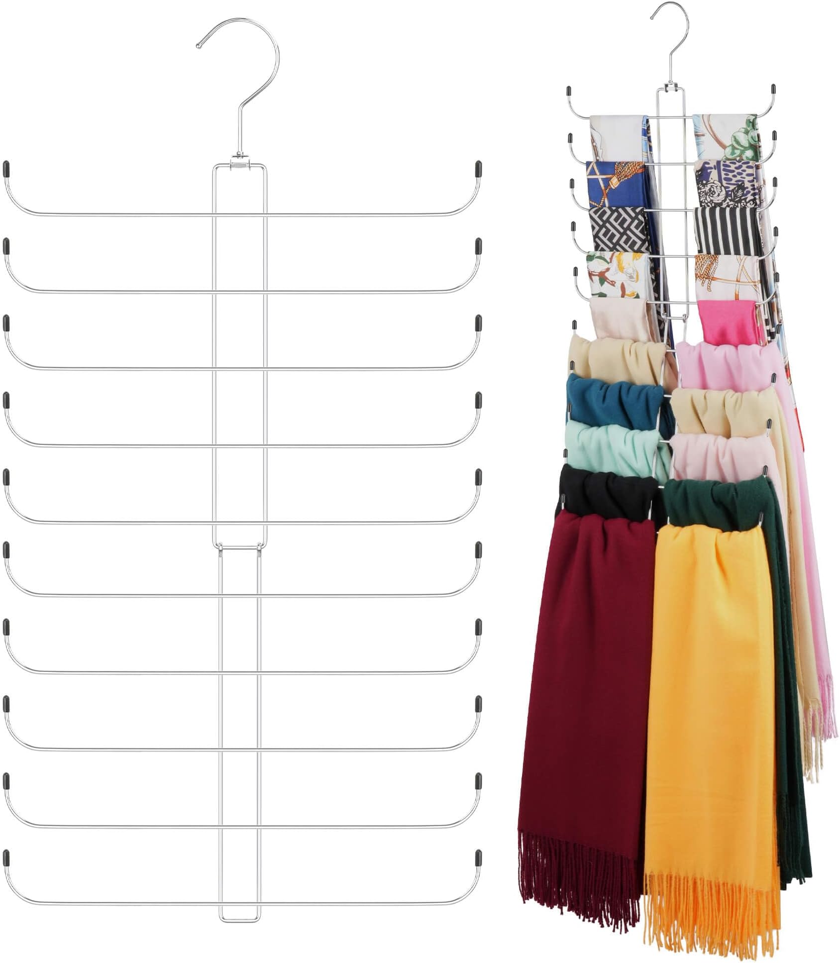 ZEDODIER Scarf Organizer Scarf Hanger for Closet, 2 Pack Rotatable Sturdy Hijab Holder Holds 40 Scarves, Space Saving Closet Organizers and Storage, Silver