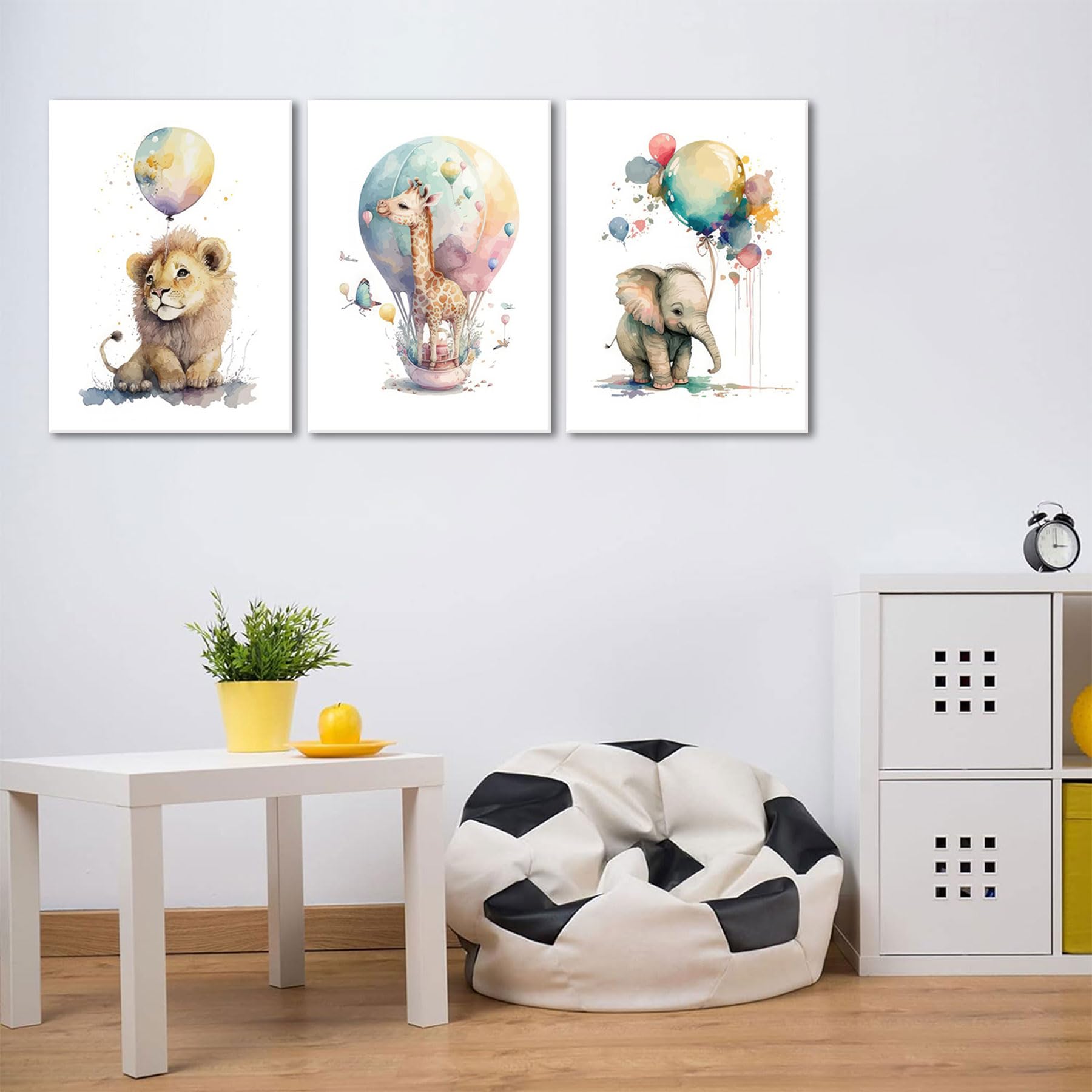 Lienzo decorativo para pared de niños, diseño de jirafa, león y elefante, 3 piezas, diseño de animales de safari, decoración de pared para habitación de niños y niñas, sin marco