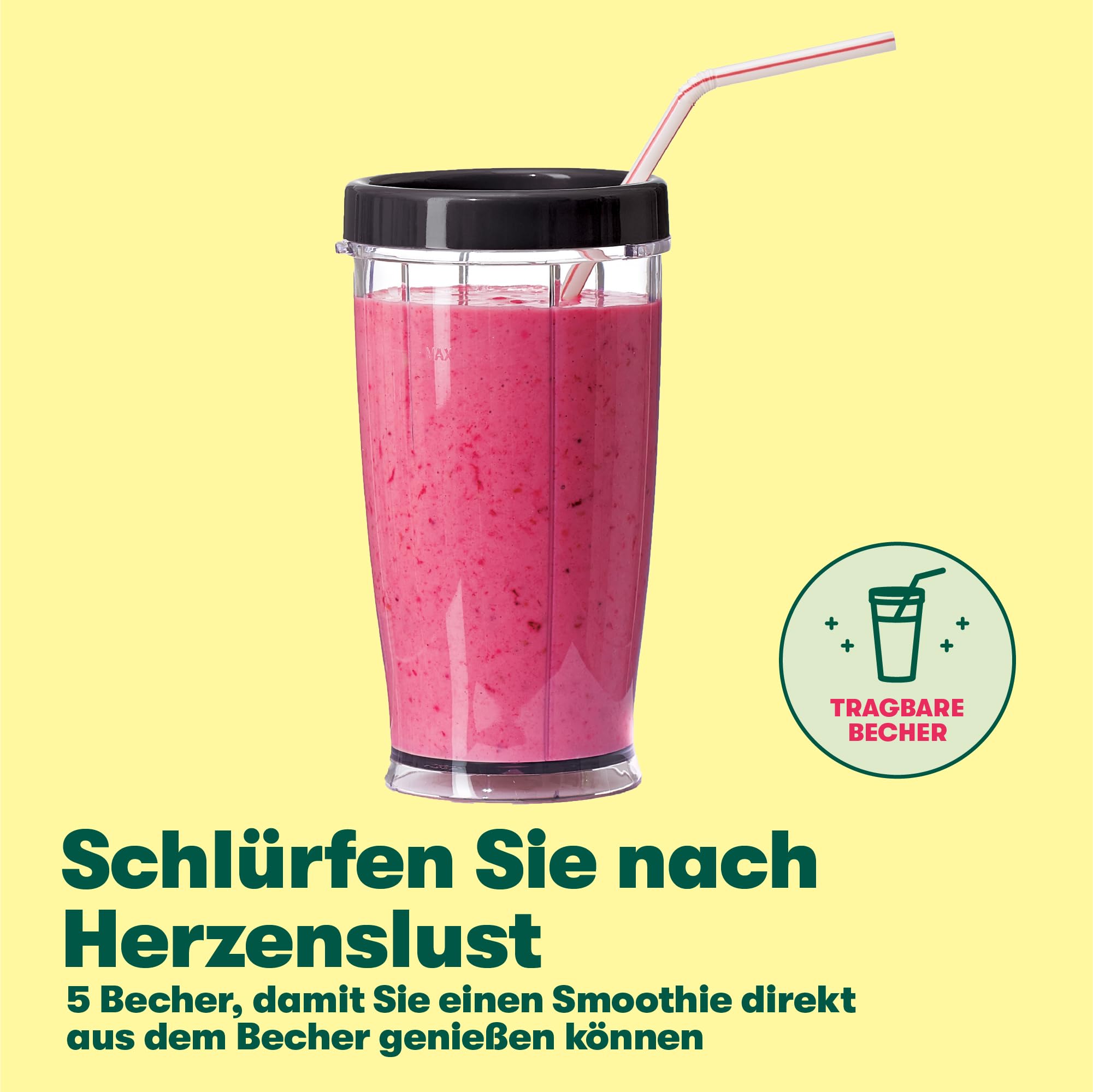 BELLA Raketmixer in persoonlijk formaat, perfect voor smoothies, shakes en gezonde dranken, gemakkelijk te malen, basis met 240 W motor, 12-delige mixerset, roestvrij staal/zwart