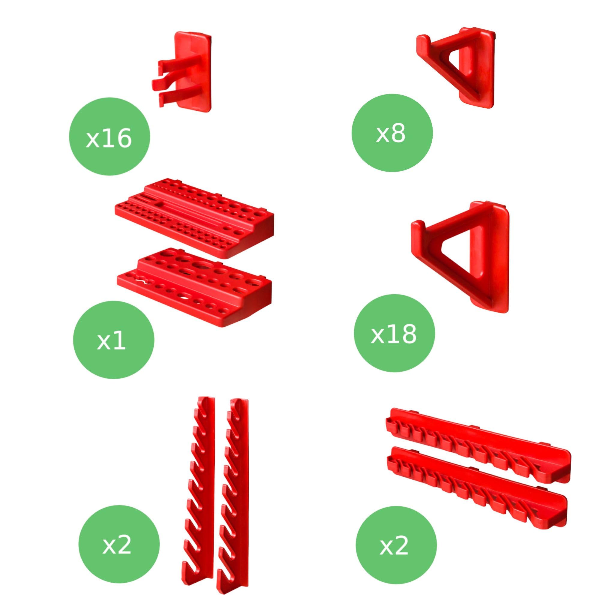 Étagère murale à outils - 116 x 78 cm - 58 pièces - En noir/rouge - En plastique - Système de stockage - Plaques murales extra solides - Extensible