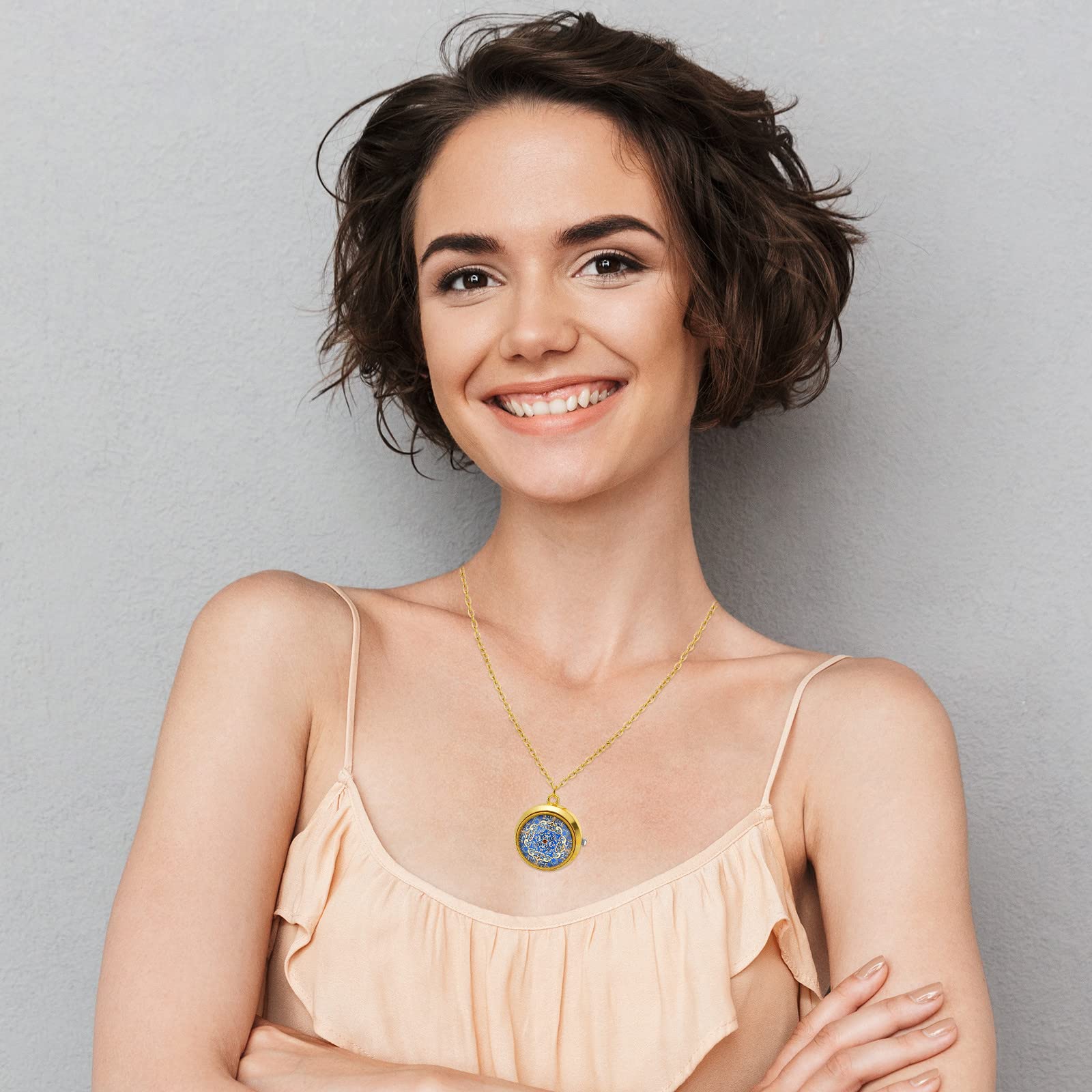 JewelryWe Vintage zegarek kieszonkowy dla kobiet klasyczny pozłacany okrągły analogowy zegarek kwarcowy zegar wisiorek naszyjnik zegarek z łańcuszkiem, na Dzień Matki