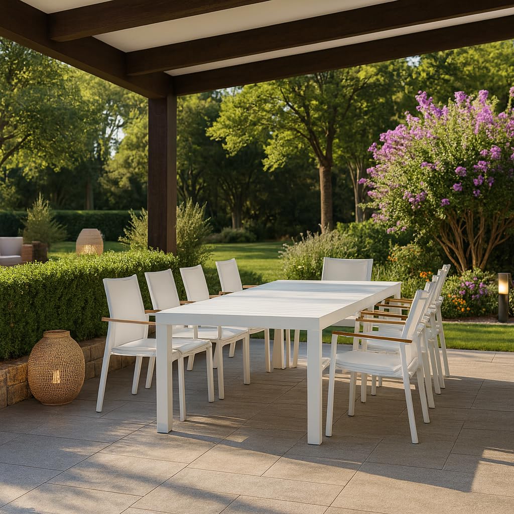 Decor Space Tavolo allungabile Fuerteventura in alluminio Bianco dogato da esterno per giardino (Tavolo/160-240 x 90 cm)