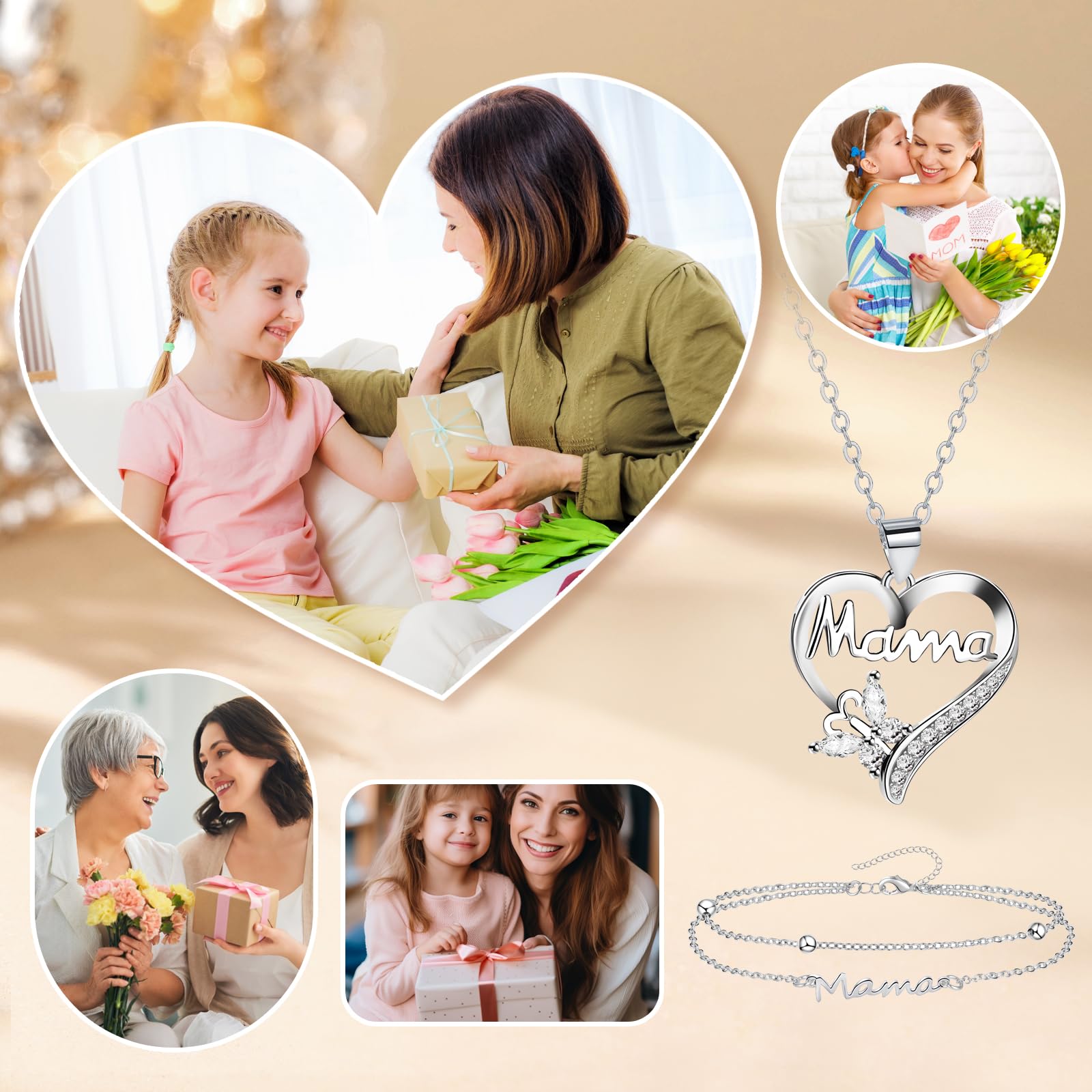 Fantasyon Regalos para Madres, Collar Mamá Pulsera Mamá, Regalo Dia De La Madre de Acero Inoxidable, Regalo Cumpleaños Mujer Mama Abuela San Valentín — view 6