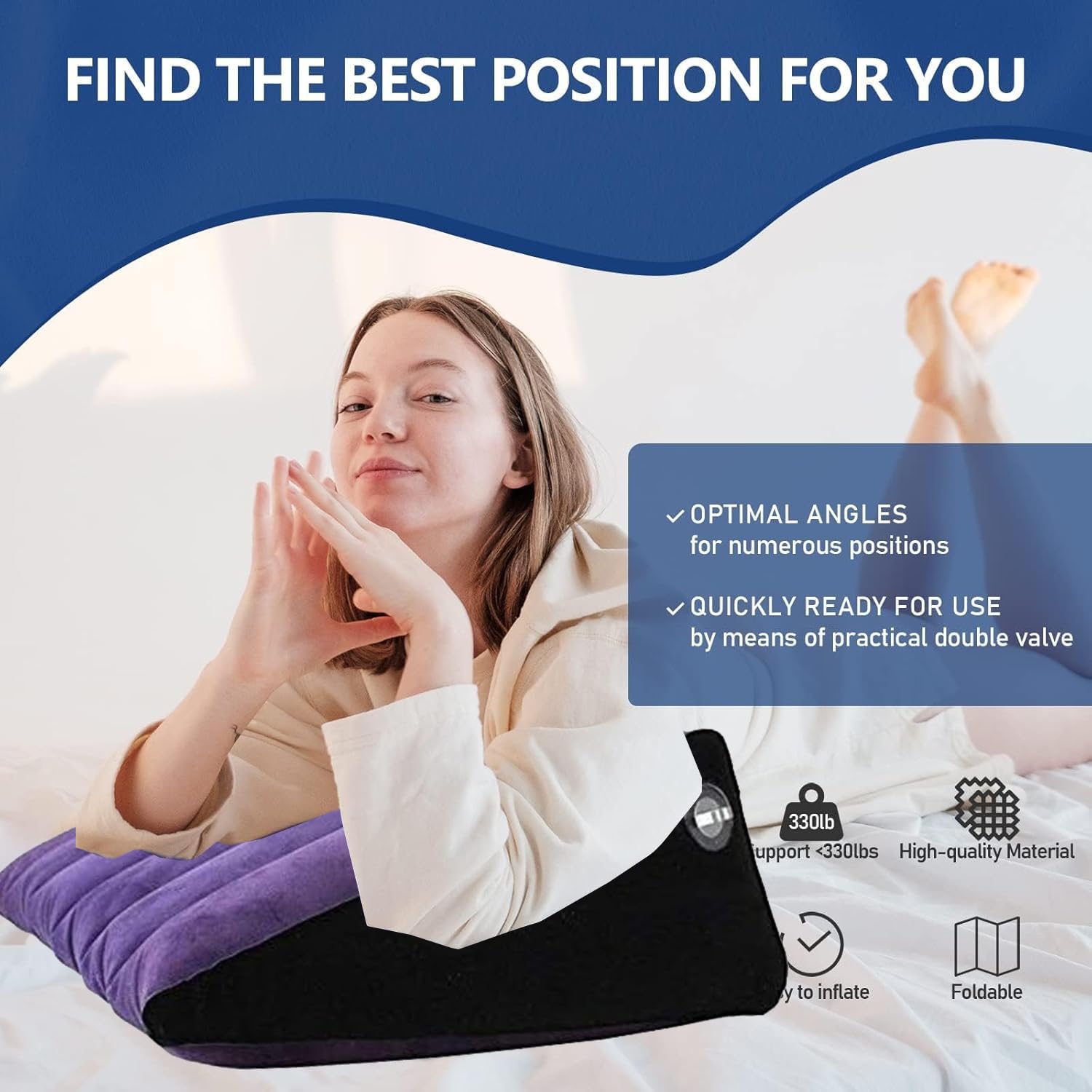 rutell Portable Wedge Pillow Inflatable Cushion, Folding Inflatable,Outdoor Camping Air Sofa Chair for Camping Picnic Beach Travel (Triangle)