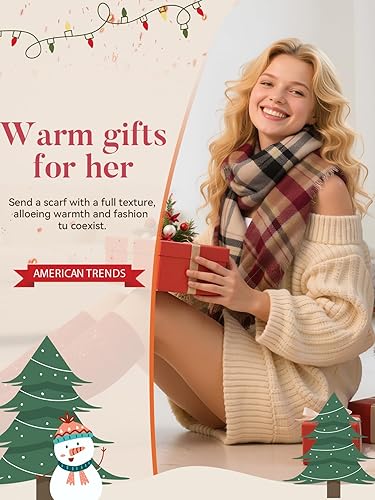 Miniatura 2 de American Trends Bufanda de Otoño e Invierno para Mujer a Cuadros con Borlas Suave y Cálida Manta Bufandas Chal Envolturas para Mujer