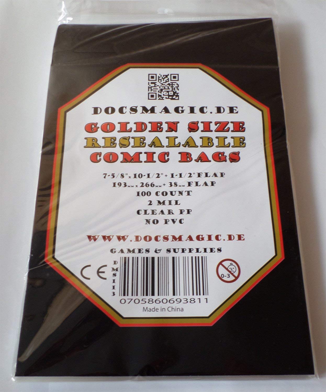 docsmagic.de 100 Golden Size Resealable Comic Bags + Backing Boards - Combo Pack 193 x 266 mm