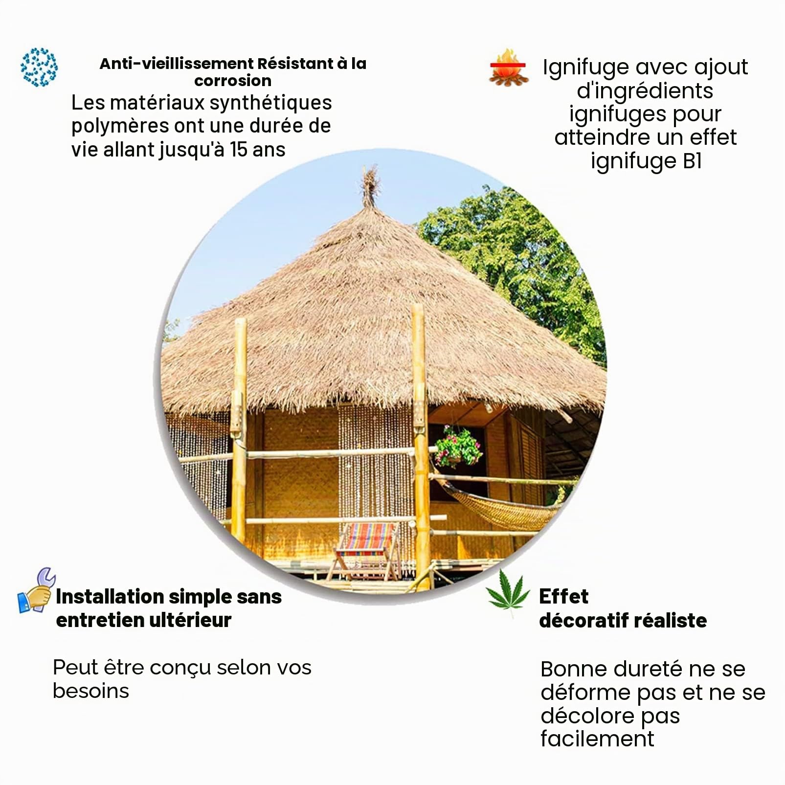 YANGUANG Tuile de Chaume Artificielle Fausse Paille Panneau Rouleau Plastique PE Toit en Décorative Palme Ignifuge pour Tiki Bar Parasol Abri Jardin Gazebos, Couleur Paille(Size:10m/32.8ft)