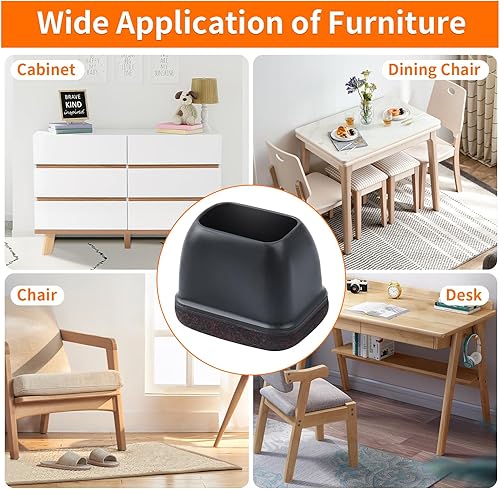 Vista 21 de Ezprotekt 24 protectores cuadrados de suelo para patas de silla con fieltro, fieltro de silicona F para suelos de madera dura, tapas de patas