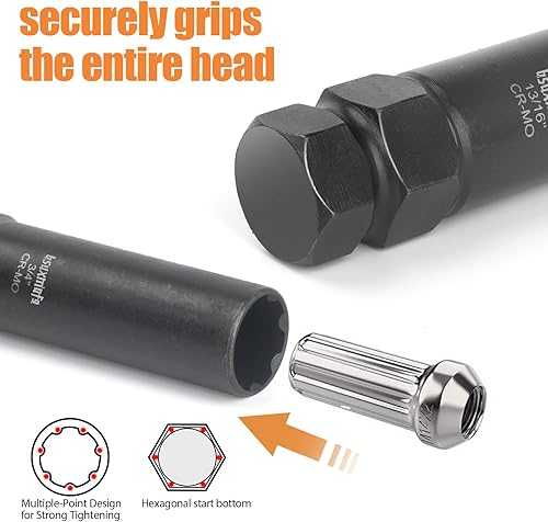 Miniatura 6 de Kit de extracción de bloqueo de rueda de 8 piezas, juego de llaves maestras de tuercas métricas SAE, llave de bloqueo de rueda para quitar