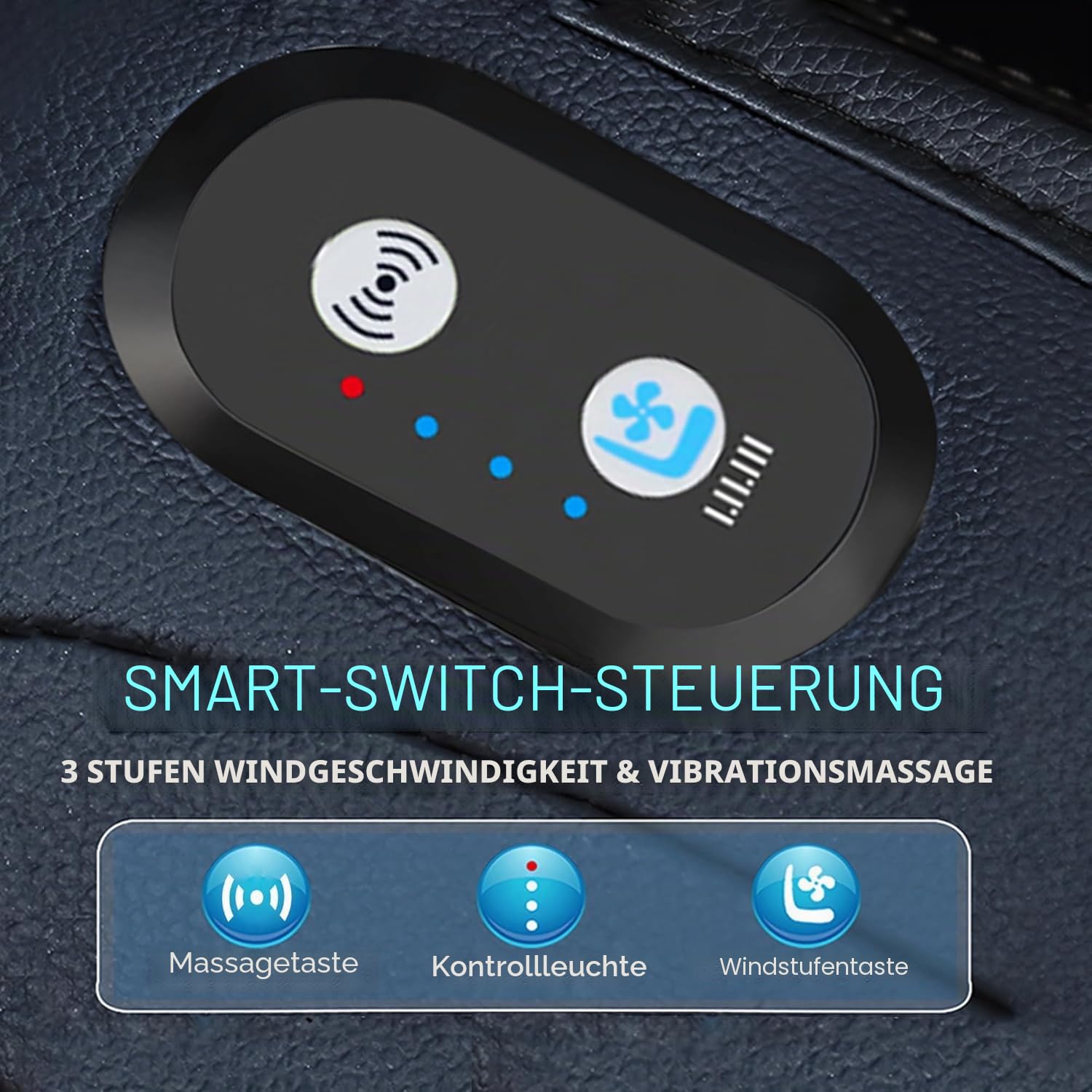 Sommer-Auto-Kühlsitzbezug, Vordersitz, 16 Ventilatoren, 2-in-1, kühlendes Autositzkissen mit Massagefunktion, 12 V, belüftet, atmungsaktiv, Fahrersitzkühler für Fahrzeug (Schwarz, 1 Stück)
