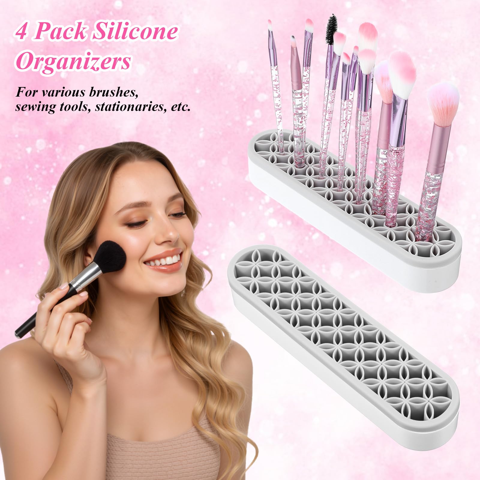 Lot de 4 supports de pinceaux de maquillage en silicone multi-usages, boîte de rangement de bureau pour pinceaux, eyeliner, fournitures artistiques, stylos de peinture, outils de couture
