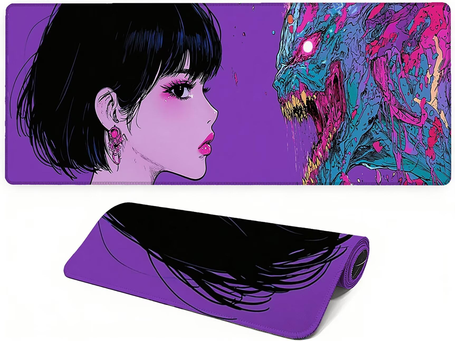 Lejnlnng Podkładka pod mysz do gier XXL, 160 x 80 cm, duża fioletowa mata na biurko, wodoodporna podkładka pod mysz XL dla dziewczyn, antypoślizgowa gumowa podkładka pod mysz z przeszytymi krawędziami