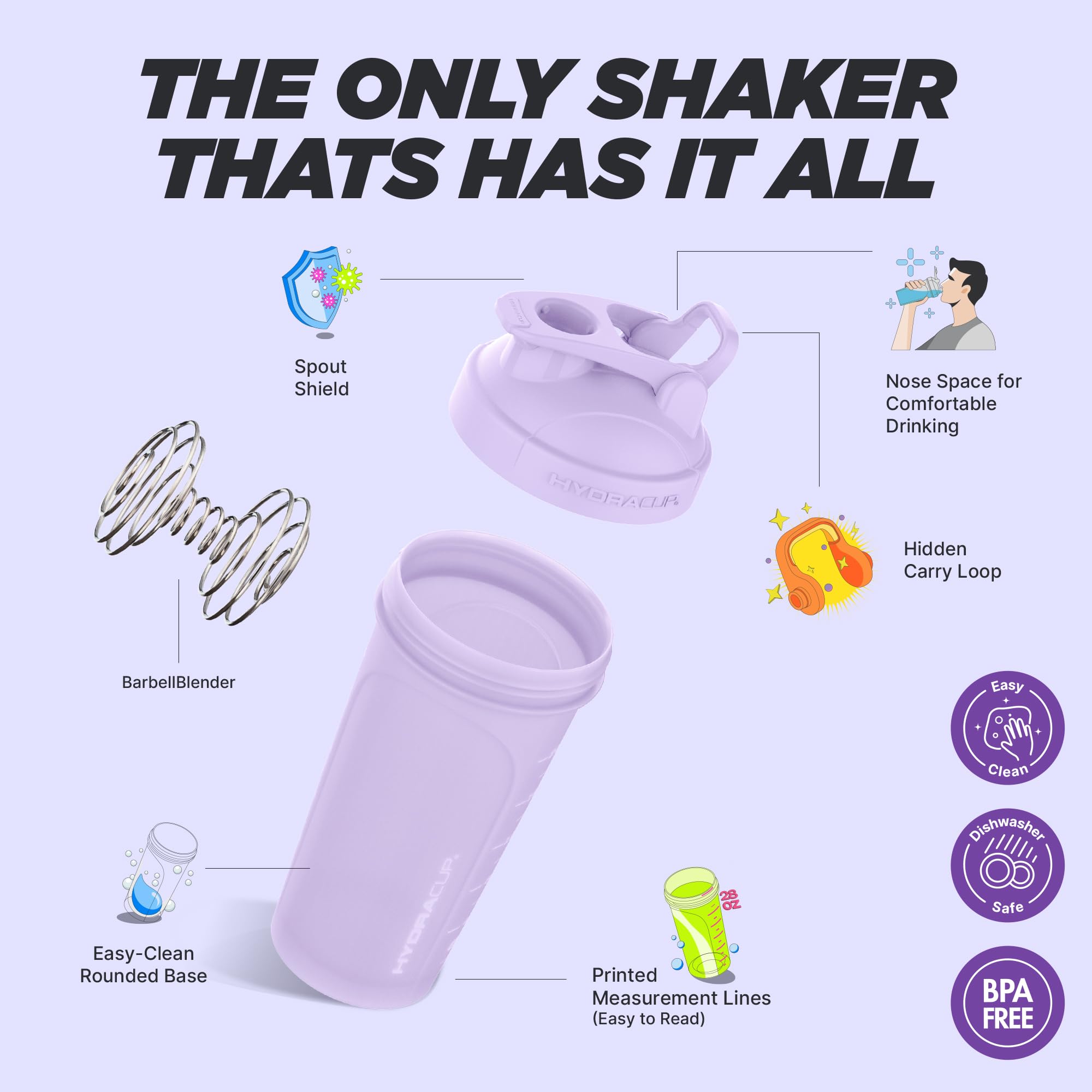Hydra Cup OG [6 Pack] 28 oz Shaker Bottles for Protein Shakes, Shaker Cups with Ball Blender Whisk, Travel To Go, BPA Free (Bright Colors, 6 Pack 28oz)
