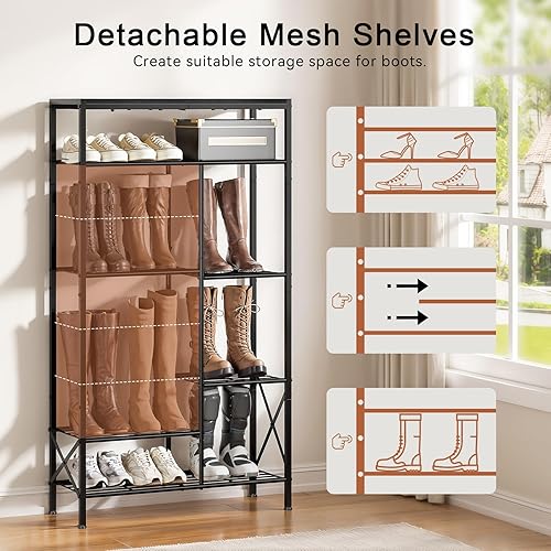 Miniatura 4 de Zapatero de 8 niveles, organizador de almacenamiento de zapatos con almacenamiento de botas, estante de zapatos de gran capacidad con capacidad para
