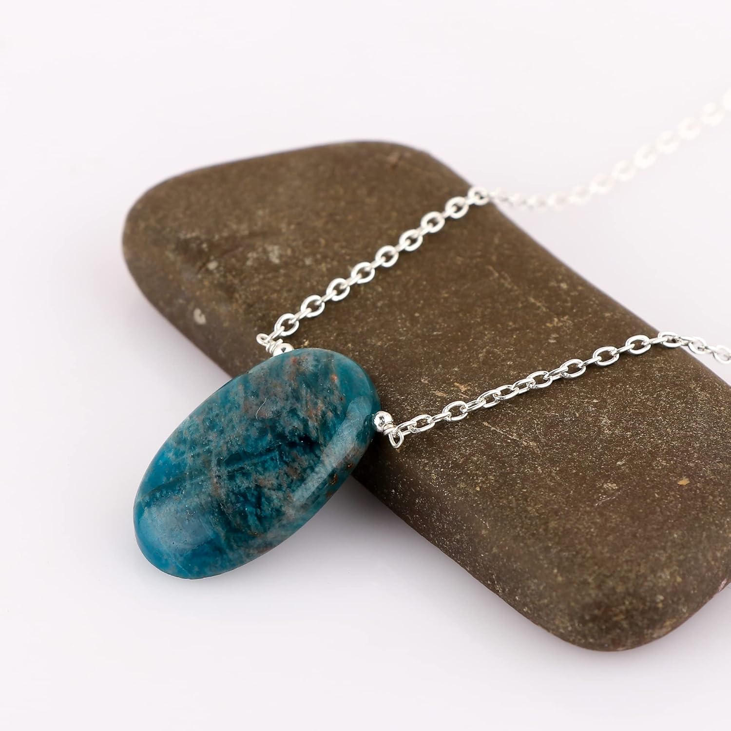 Oval Cabochon Necklace for Women, 10-20 Carat Handmade Gemstone Pendant Jewelry, Polished Stone, Adjustable 18 Inch Silver Plated Chain - Image 2