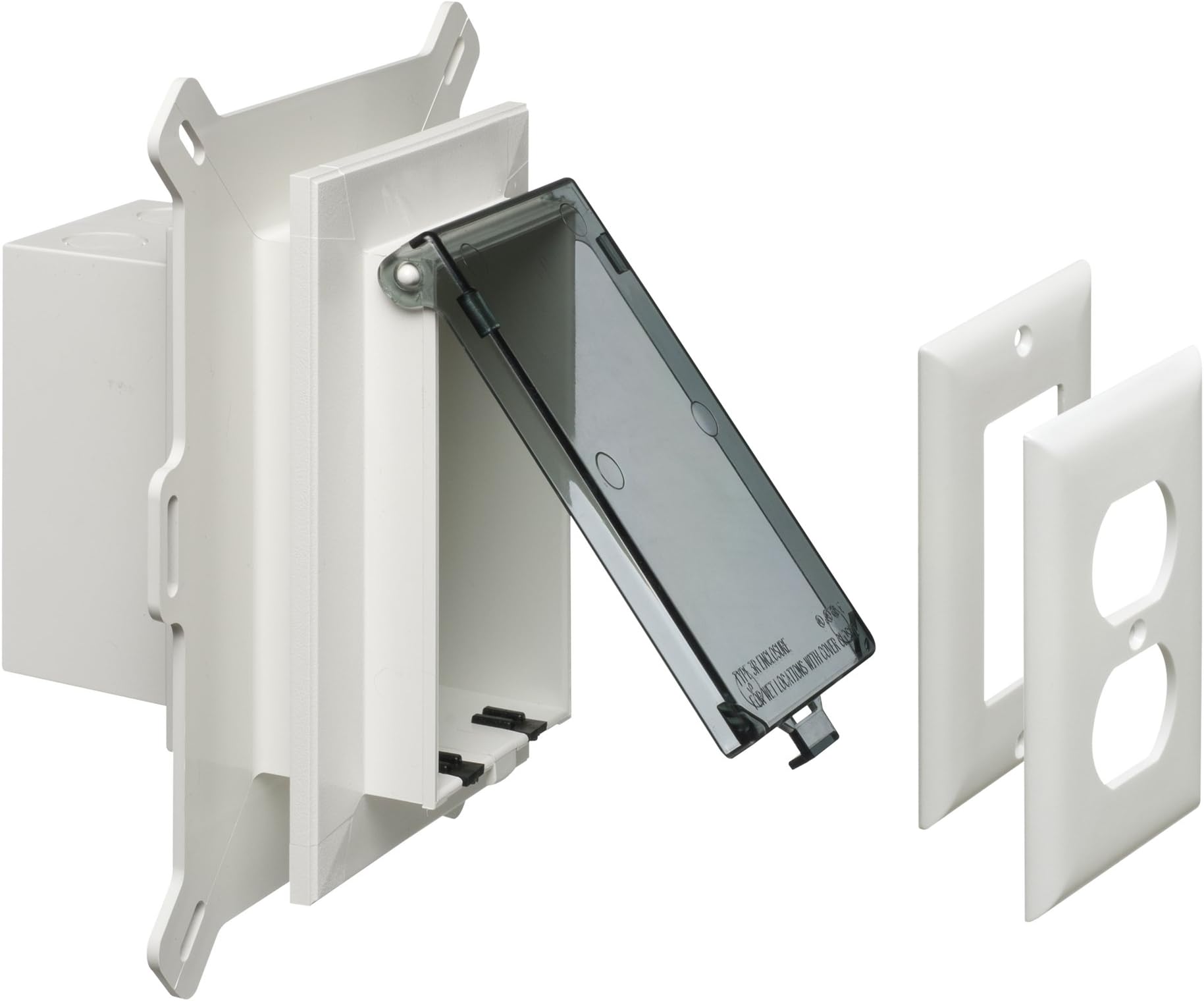 DBVS1C-1 Low Profile IN BOX Recessed Outlet Box Wall Plate Kit for New Vinyl Siding Construction, Vertical, 1-Gang, Clear