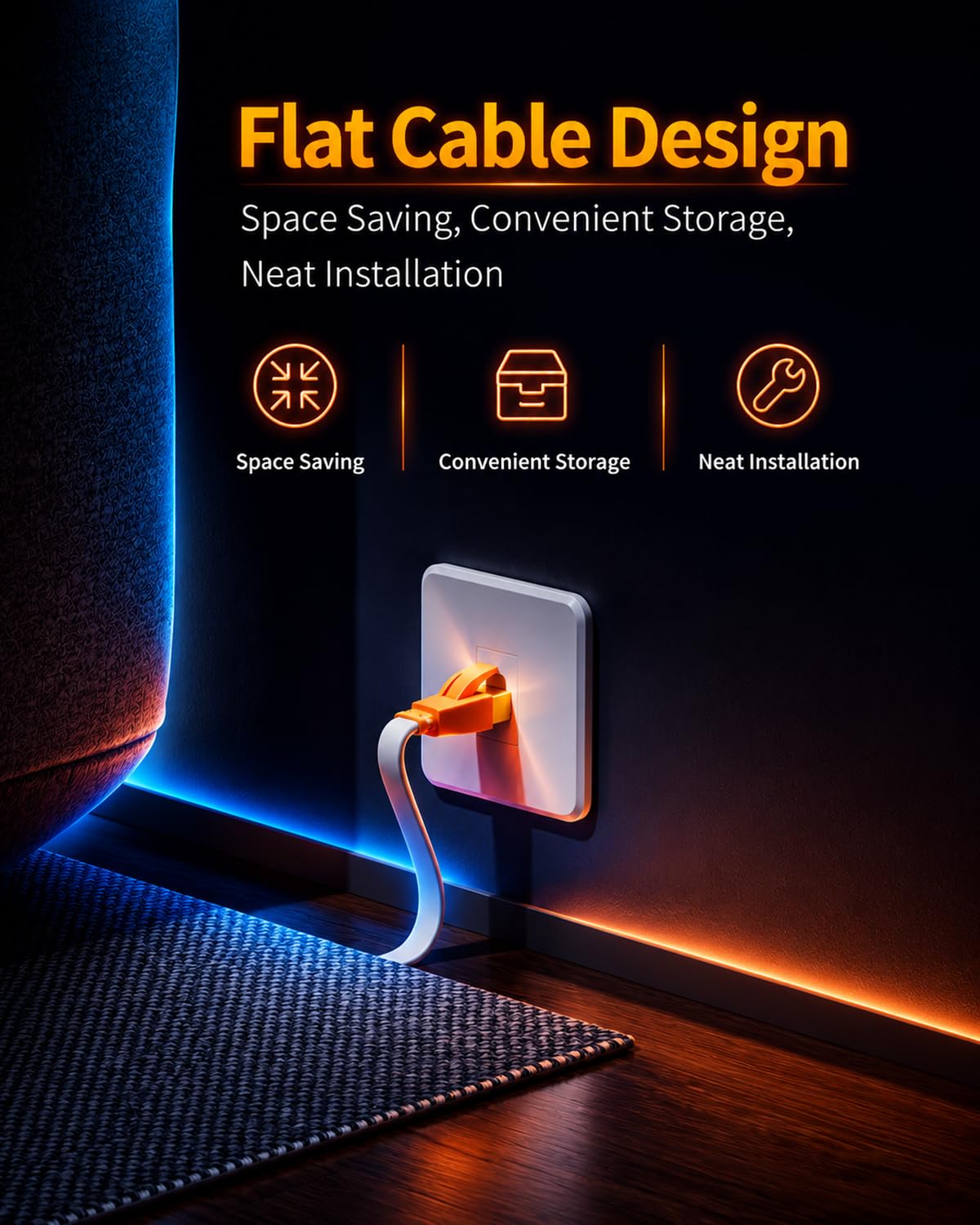 Smolink Cable Ethernet de 25 pies, cable Ethernet Cat 8 de 2000 MHz 40 Gbps, cable de Internet, cable LAN plano profesional, cable de conexión SFTP con conector RJ45 chapado en oro para módem