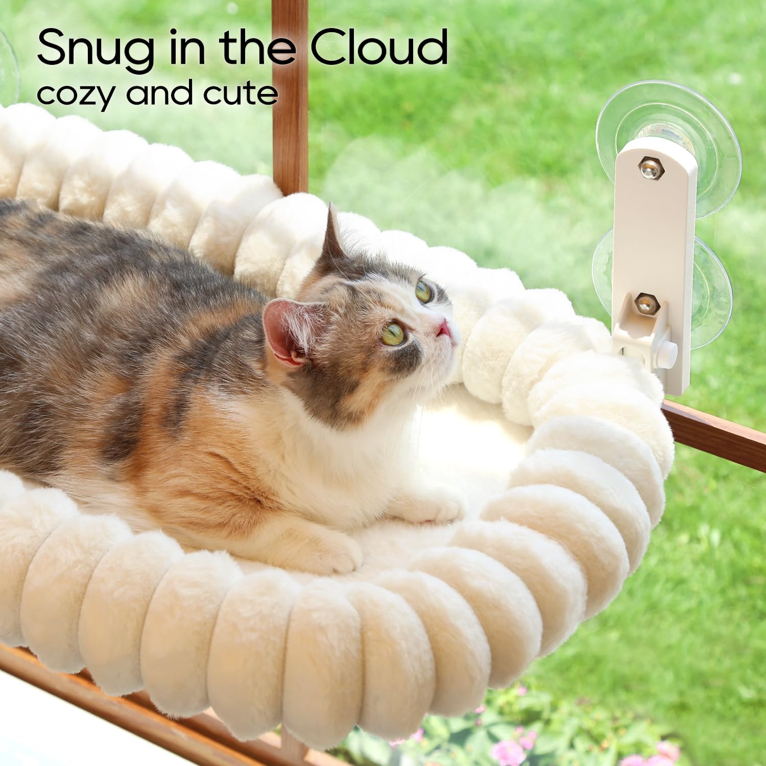 Zakkart SnugCloud Foldable Cat Window Perch - Cordless, Ultra Soft Machine Washable Bed with 4-Sided Bolster, Metal Frame - Window Hammock for Large Cats and Kittens (Cream White, Medium) - image 6