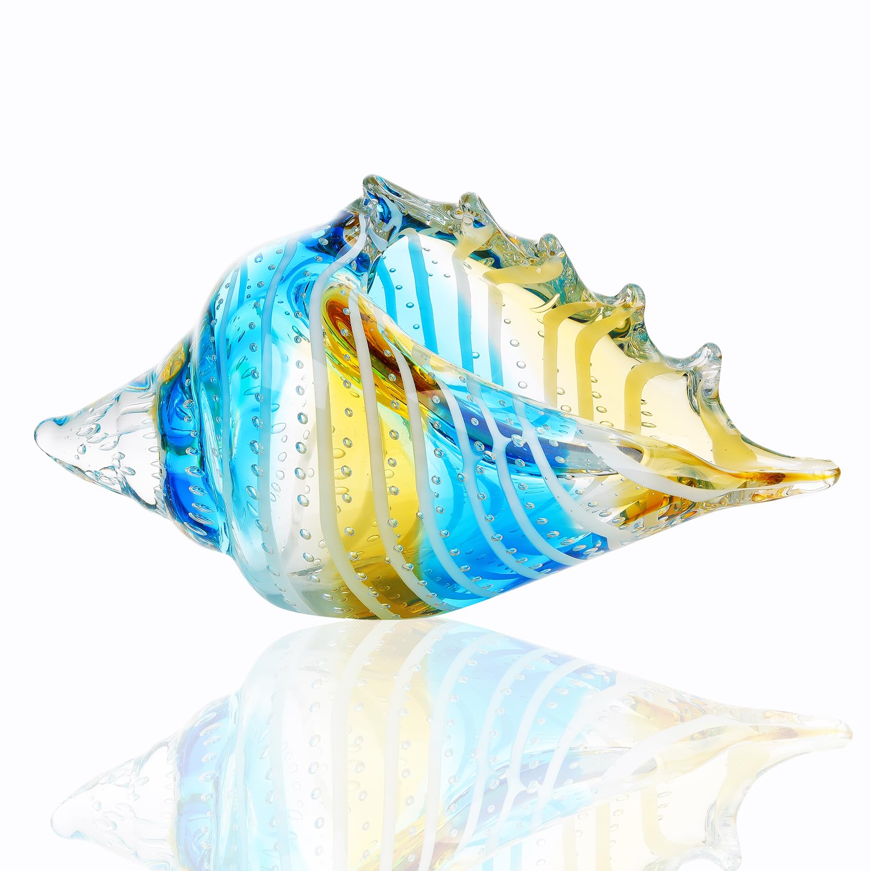 Blown Glass Conch Shell Statues Ocean Art Sea Decor Crystal Seashell, Glass Conch Ocean Gifts for Women Mom Friends for Annversary Birthday Christmas