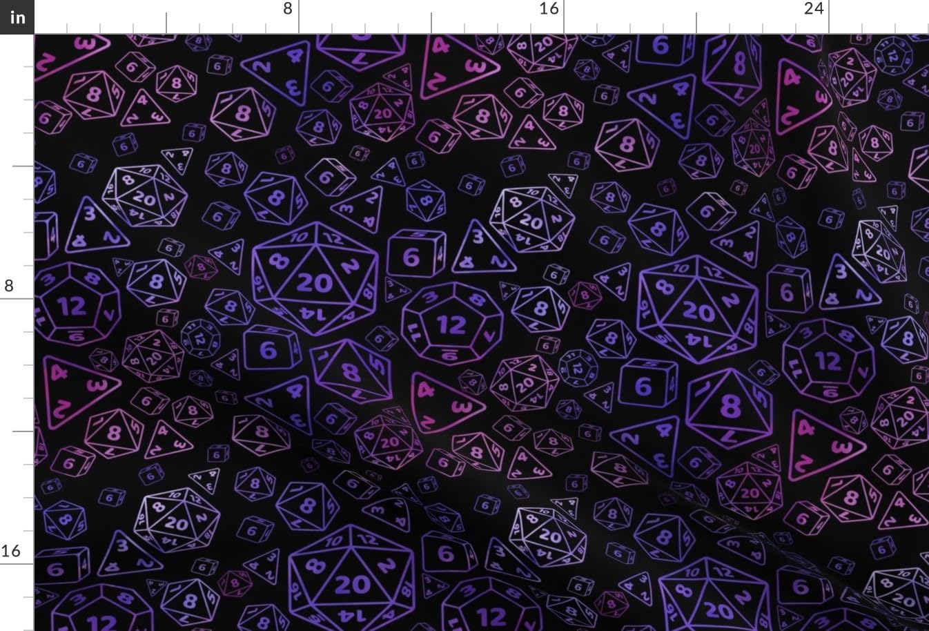 Spoonflower Fabric - Fantasy Dice Ttrpg Tabletop Games Novelty Dark Nerd Purple Pink Fandom Printed on Upholstery Velvet Fabric Fat Quarter - Upholstery Home Decor Bottomweight Apparel