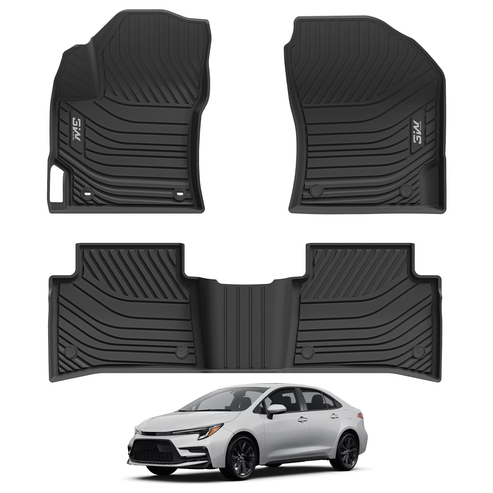 3W Floor Mats Fit 2020-2026 Toyota Corolla Sedan (Not for Cross or Hatchback), TPE All Weather Custom Fit Floor Liner for Toyota Corolla 1st and 2nd Row Full Set Car Liners(Include Hybrid)