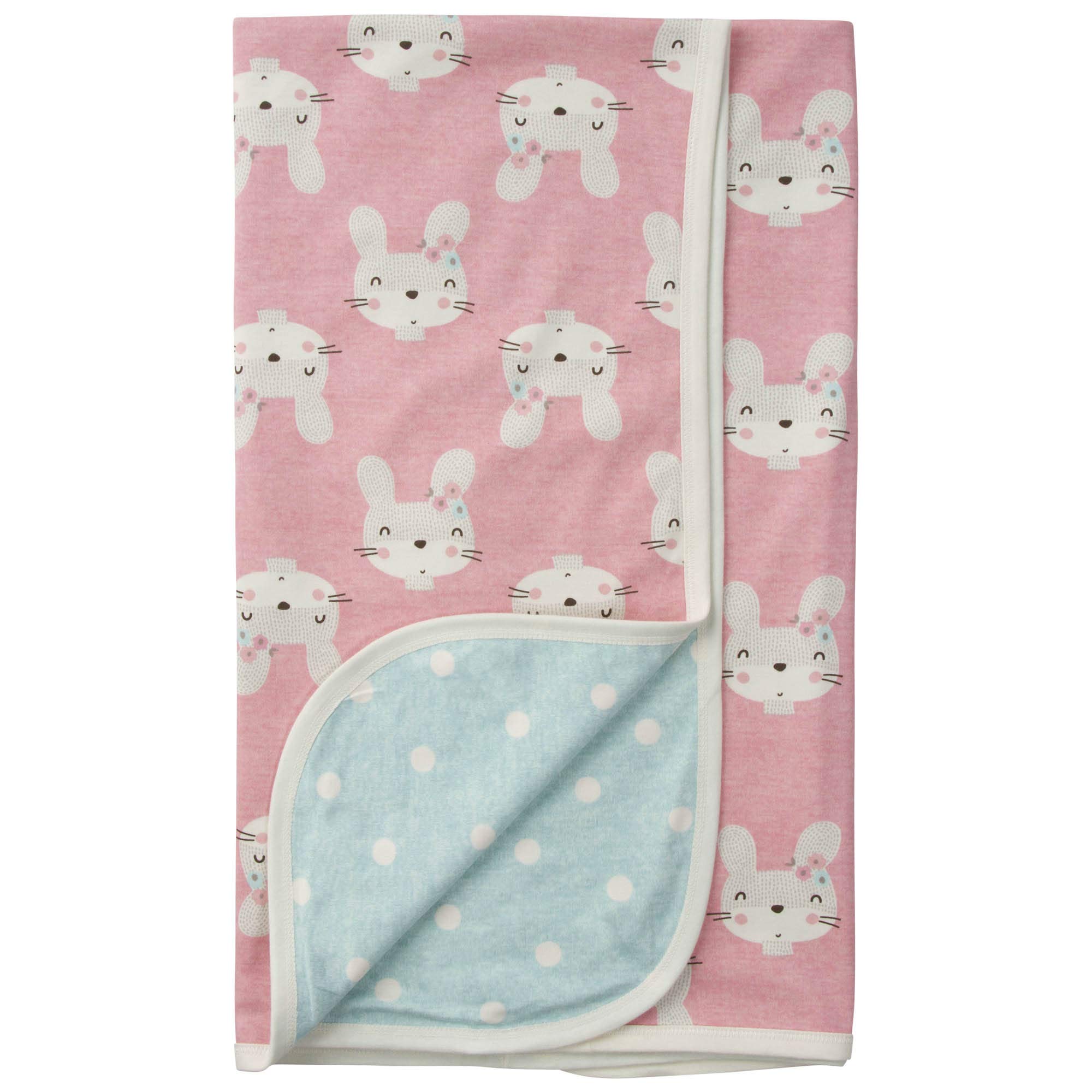 Gerber Baby Organic Reversible Knit Receiving Blanket, Bunny Pink, One Size