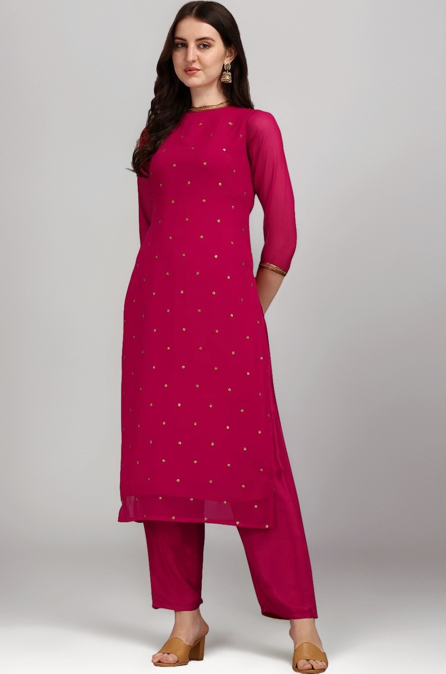 Hritika Women Faux Georgette Sequin Pattern Straight Kurta Set (Hrkb0070_Parent)