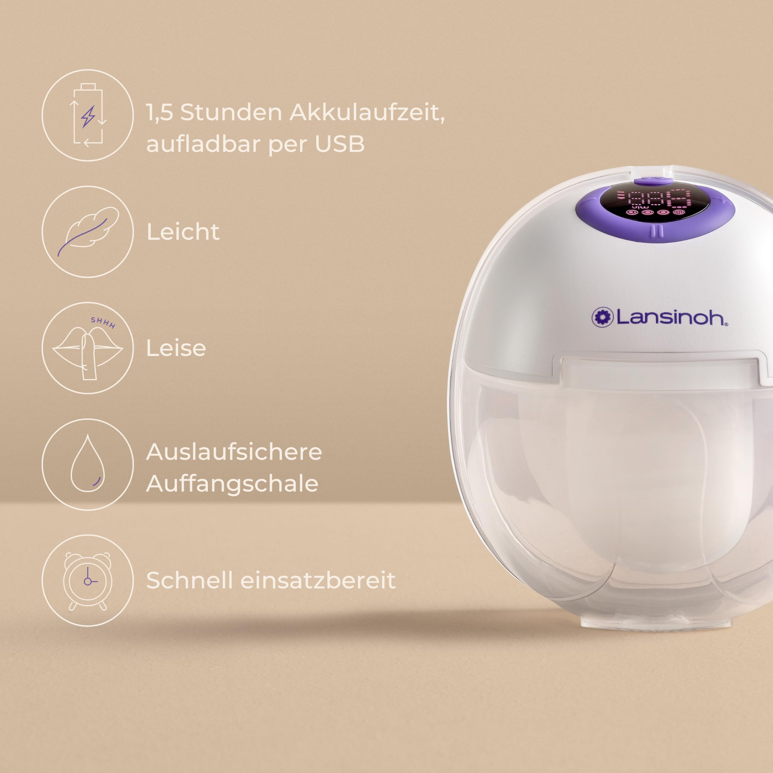 Lansinoh tragbare elektrische Milchpumpe – freihändig und leise abpumpen ohne Kabel & Schläuche – wiederaufladbarer Akku – einfache Bedienung & Reinigung - handsfree