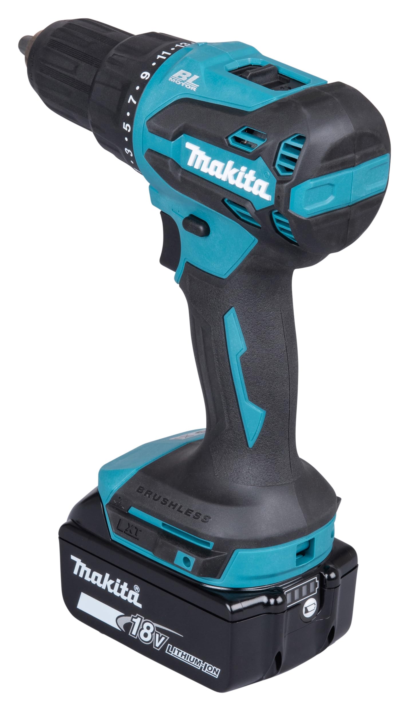 Makita DHP490RFX3 - Trapano avvitatore a percussione a batteria, 18 V/3,0 Ah, 2 batterie + caricatore in valigetta + set di accessori da 74 pezzi
