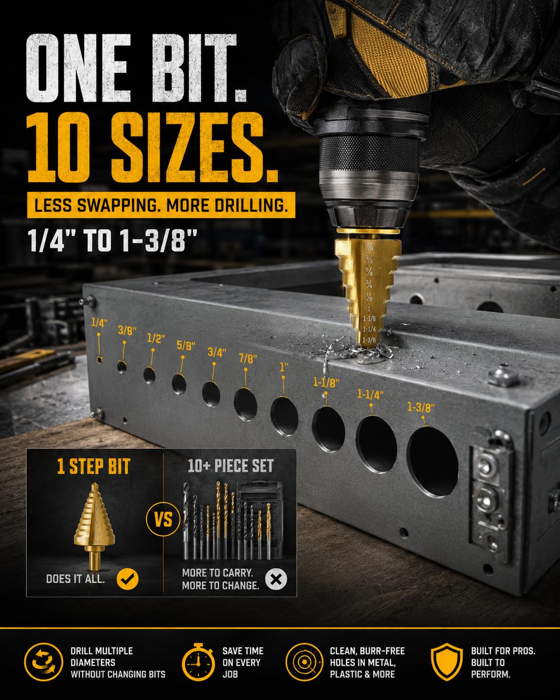 HSS Step Drill Bits - Metal Cutting 10-Piece -6