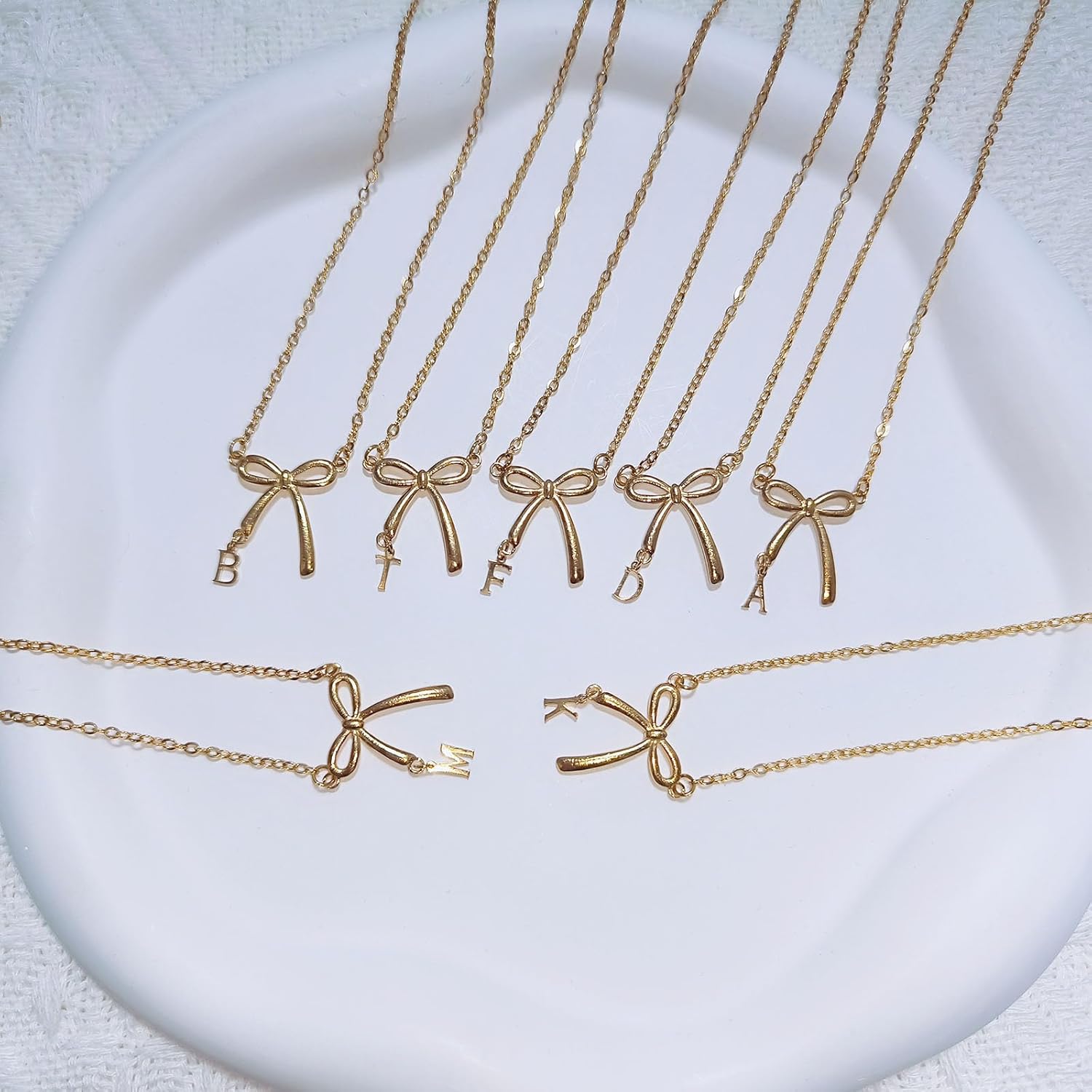 14K Gold Plated Necklace for Women, Bow Necklace Dainty Small Tiny Letter Pendant Necklace Stainless Steel Waterproof Trendy Cute Bow Necklaces Monogram Name Choker Jewelry Gift - Image 8