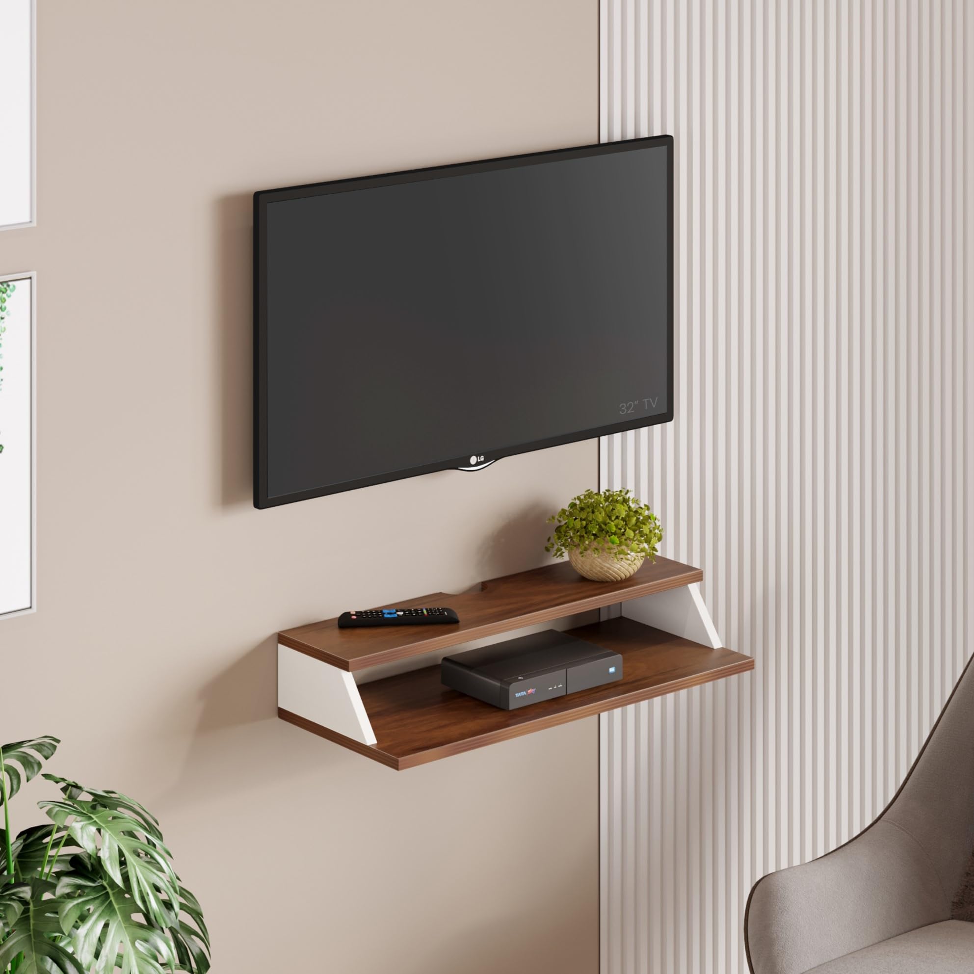 BLUEWUD Maisy Standard Engineering Wood Wall Mount TV Entertainment Unit Set Top Box Stand/TV Cabinet with Shelves for Books & Décor Display Unit Standard Upto 42 Inches (Brown Maple & White) (B0BQWQ6BR1) Amazon Price History, Amazon Price Tracker