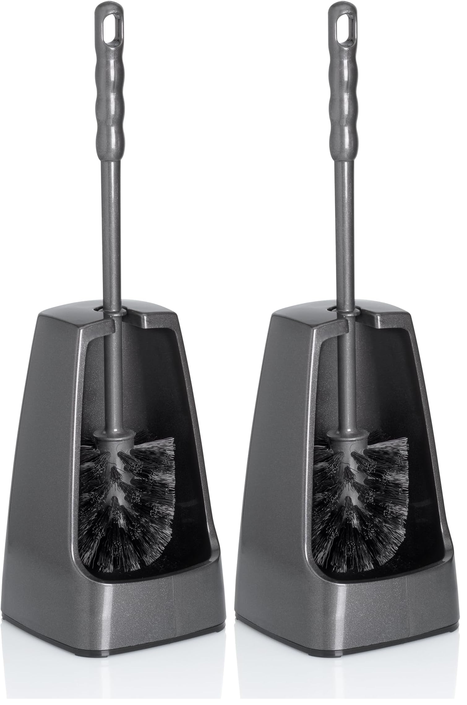 kela Klobürste mit Behälter halbseitig geöffnet, 38 cm, Toilettenbürste, WC Bürstengarnitur Levin, dunkelgrau (Packung mit 2)