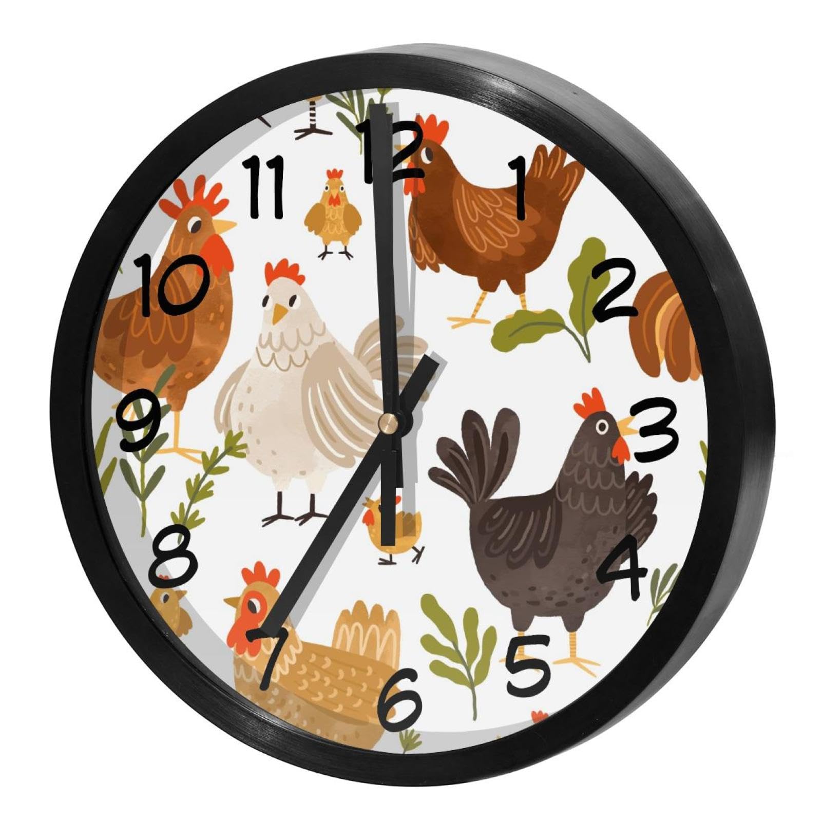 Horloge murale silencieuse sans tic-tac à piles avec illustration de poules